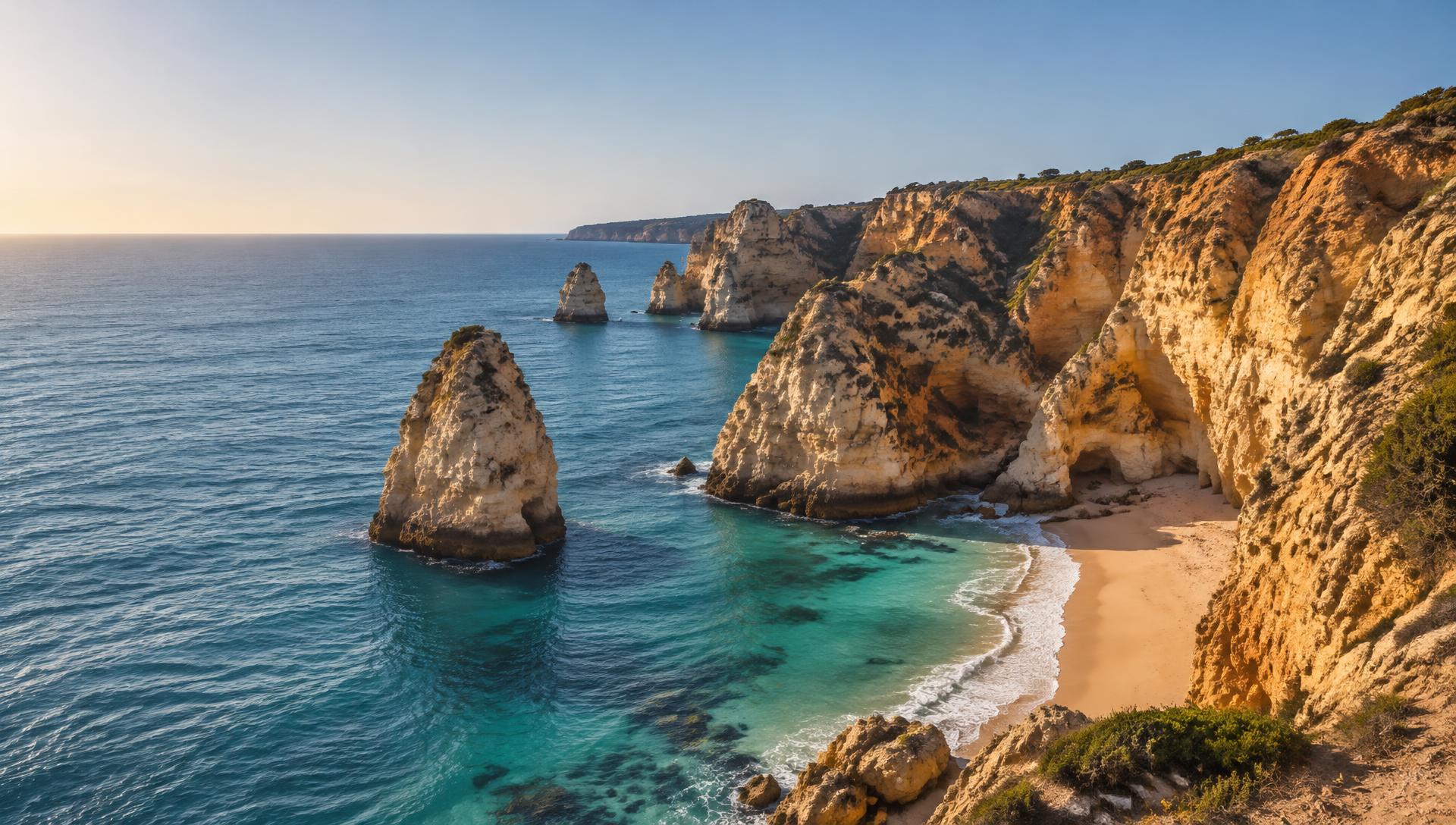 Golden cliffs and turquoise water on the Algarve coast near Lagos